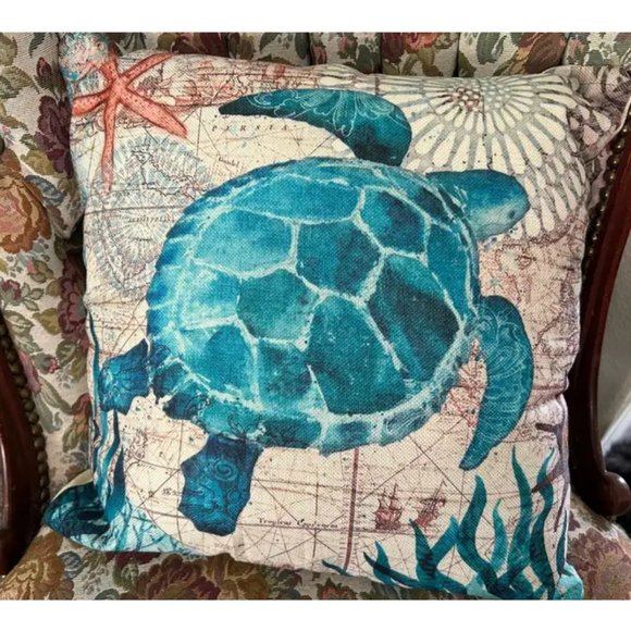 Decorative Throw Pillow Cover Case Turtle Beach Decor Nautical Coastal Cottage - Picture 3 of 11